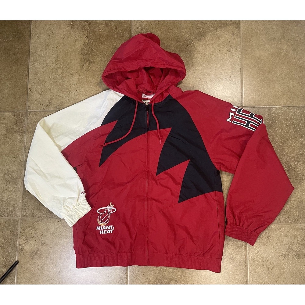 Mitchell & Ness Miami Heat Mens Sz XL NBA Sharktooth Zip Jacket Red Black White